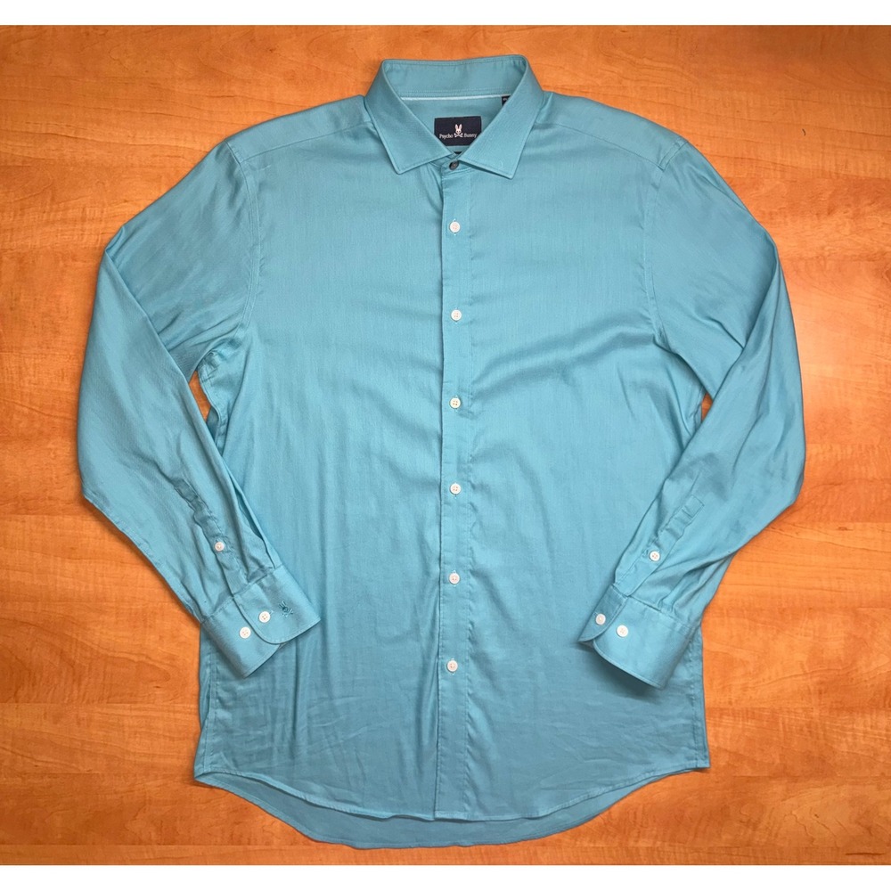 Psycho Bunny Mens Modern Fit Stretch Non Iron Dress Shirt Blue 15.5 32/33